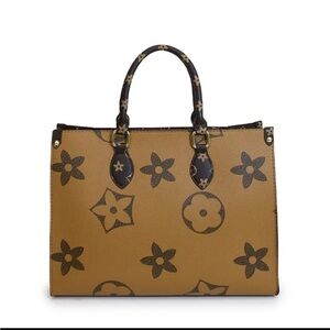 Elegant Floral Patterned Tan and Brown Tote